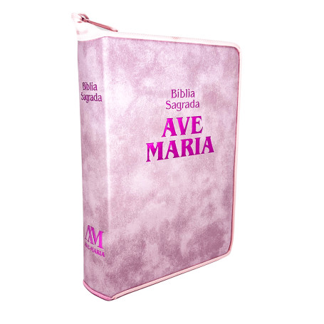 BÍBLIA AVE MARIA MÉDIA ZÍPER ROSA