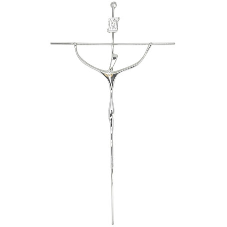 CRUCIFIXO ESTILIZADO GRANDE - CRUZ REDONDA - PRATA - 52X28