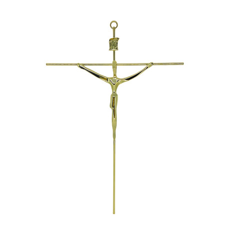 CRUCIFIXO ESTILIZADO RETO - CRUZ REDONDA - DOURADO - 28X19
