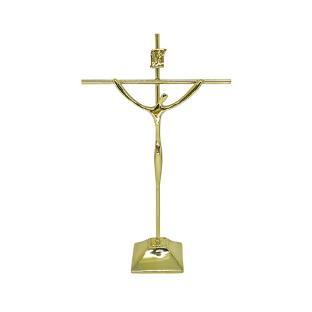 CRUCIFIXO ESTILIZADO PEQUENO - COM BASE - DOURADO - 23X13