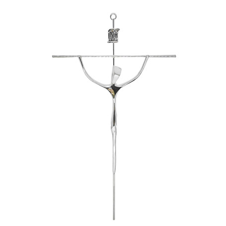 CRUCIFIXO ESTILIZADO - CRUZ REDONDA - PRATA - 38X21