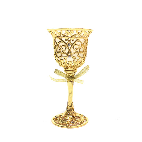 CASTIÇAL DOURADO COM STRASS - COM SUPORTE DE VIDRO