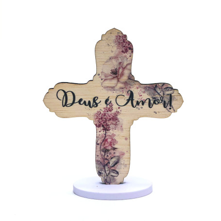 CRUZ DE MESA - DEUS É AMOR - FLORAL