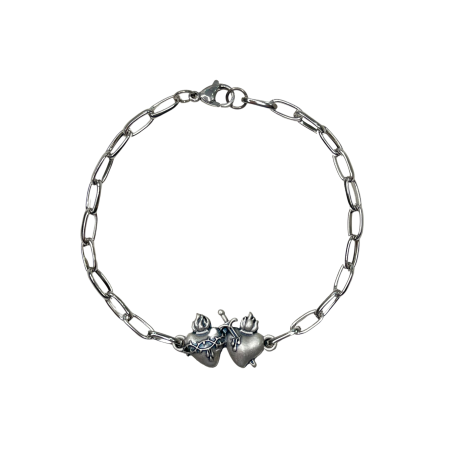 PULSEIRA DE AÇO - SAGRADOS CORAÇÕES - METAL PRATA VELHA