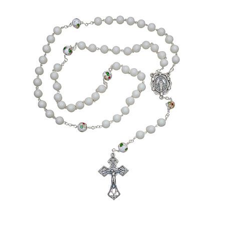 TERÇO GLACIAL - BRANCO - PAI NOSSO FLOR - NOSSA SENHORA DAS GRAÇAS