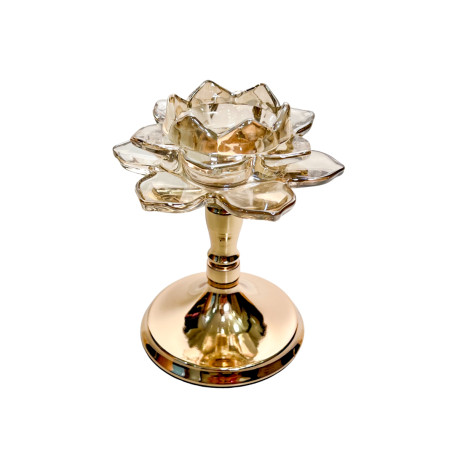 CASTIÇAL DE VIDRO - MÉDIO - FORMATO DE ROSA - 14,5CM