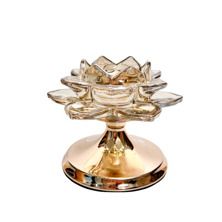 CASTIÇAL DE VIDRO - PEQUENO - FORMATO DE ROSA - 10CM
