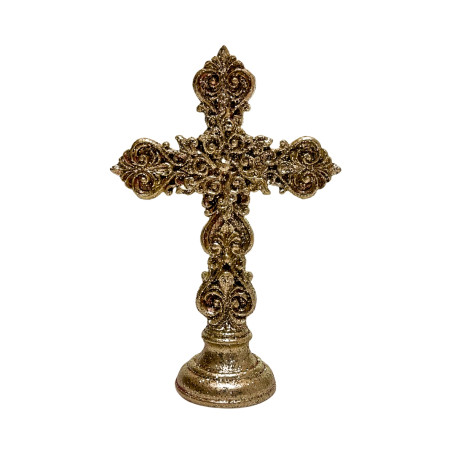 CRUZ COM BASE - DOURADA - 18,5CM
