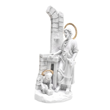 IMAGEM DE MÁRMORE - JOSÉ TRABALHADOR COM MENINO JESUS - 30CM