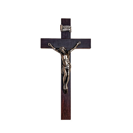 CRUCIFIXO DE PAREDE - MADEIRA - 30X15 - PRATA