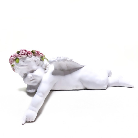 ANJO COM DEDINHO APONTADO - COROA DE FLORES - 25CM