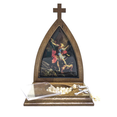 CAPELINHA DE MADEIRA PARA INTENÇÕES COM TERÇO - SÃO MIGUEL ARCANJO
