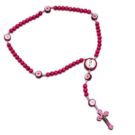 TERÇO DE MADEIRA ROSA - NOSSA SENHORA DE FÁTIMA