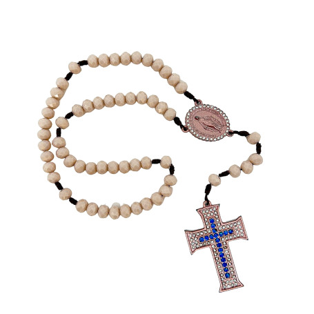 TERÇO DE CRISTAL - NOSSA SENHORA DAS GRAÇAS - ROSÊ