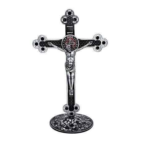 CRUCIFIXO COM MEDALHA DE SÃO BENTO - PRATA VELHA - 25CM