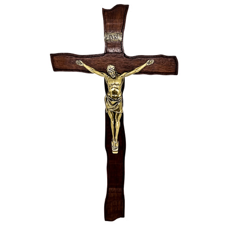 CRUCIFIXO DE MADEIRA NOBRE - OURO VELHO - 39CM