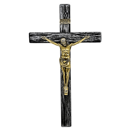 CRUCIFIXO DE METAL - PAREDE - PRATA VELHA - 34CM