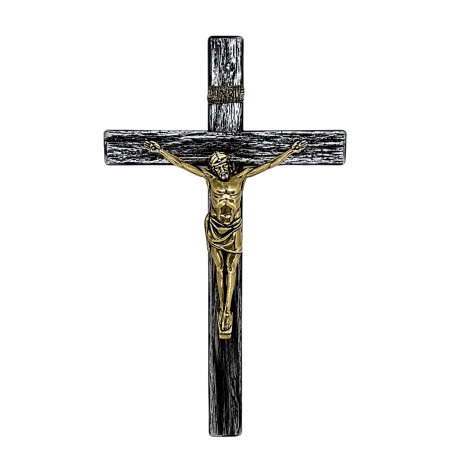 CRUCIFIXO DE METAL - PAREDE - OURO VELHO - 24,5CM