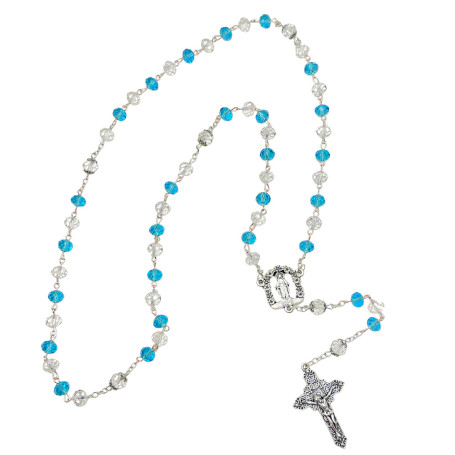 TERÇO DE CRISTAL - NOSSA SENHORA DAS GRAÇAS - AZUL E TRANSPARENTE