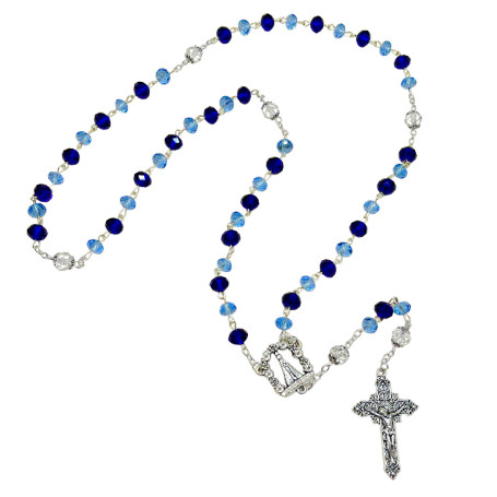TERÇO DE CRISTAL - NOSSA SENHORA APARECIDA - AZUL CLARO E ESCURO