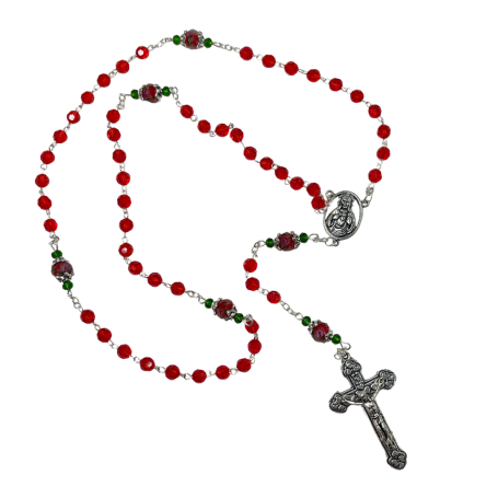TERÇO DE CRISTAL - SAGRADO CORAÇÃO DE JESUS - VERMELHO
