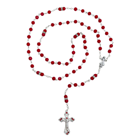 TERÇO DE CRISTAL - JESUS MISERICORDIOSO - VERMELHO