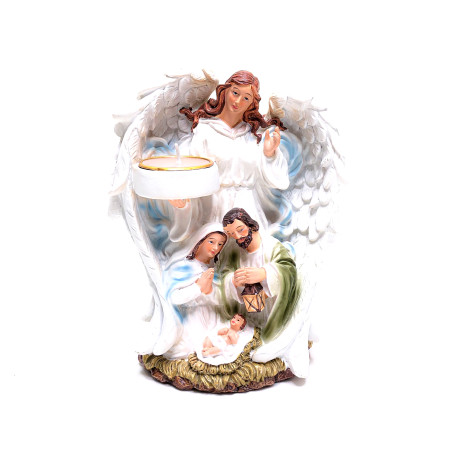 IMAGEM COM VELA - ANJO COM SAGRADA FAMÍLIA - 18,5CM