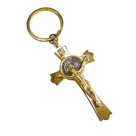 CHAVEIRO - CRUCIFIXO COM MEDALHA DE SÃO BENTO - DOURADO