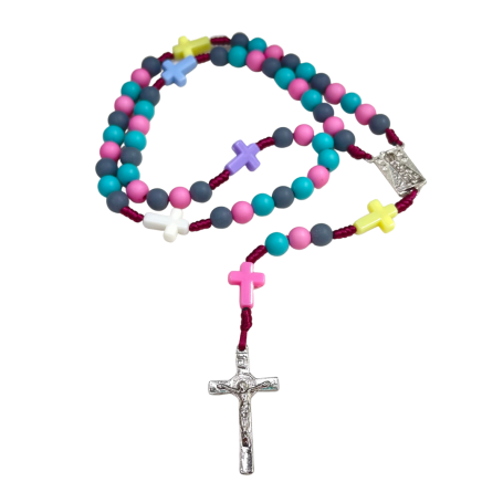 TERÇO COLORIDO COM PAI NOSSO CRUZ - NOSSA SENHORA APARECIDA