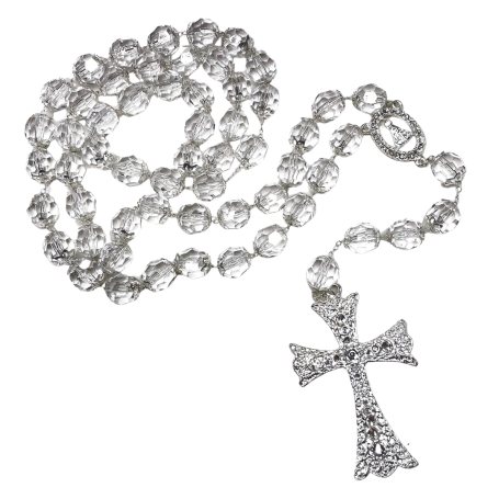 TERÇO DE NOIVA - SEMICRISTAL 16MM - PRATA - APARECIDA COM STRASS
