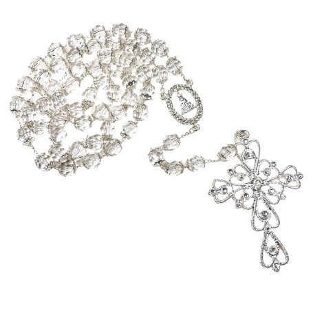 TERÇO DE NOIVA - SEMICRISTAL 10MM - PRATA - APARECIDA COM STRASS