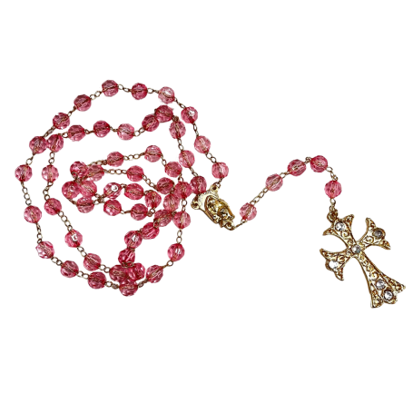 TERÇO ACRÍLICO COM DOURADO - ROSA CLARO