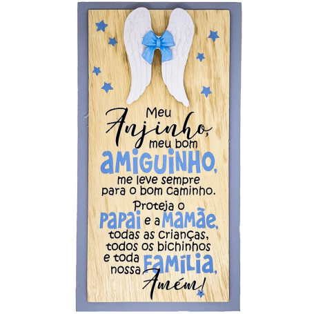 QUADRO COM APLIQUE - MEU ANJINHO - AZUL