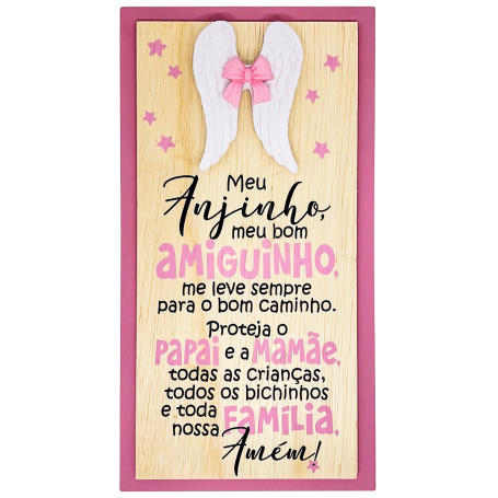QUADRO COM APLIQUE - MEU ANJINHO - ROSA