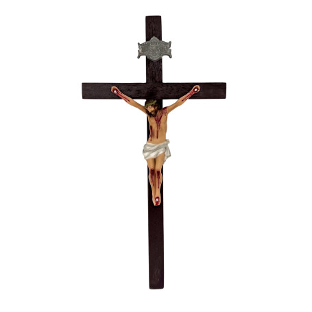 CRUCIFIXO - PAREDE - MADEIRA E RESINA - 36CM