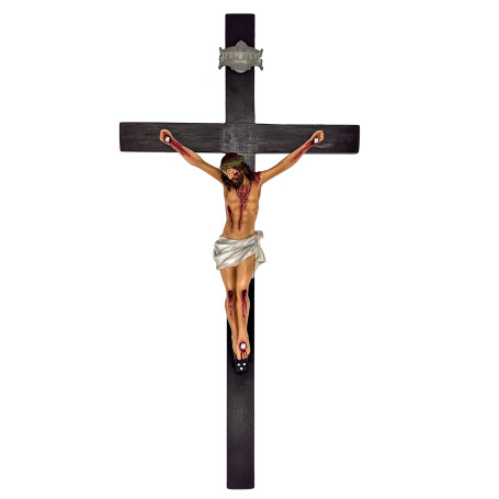 CRUCIFIXO - PAREDE - MADEIRA E RESINA - 58CM