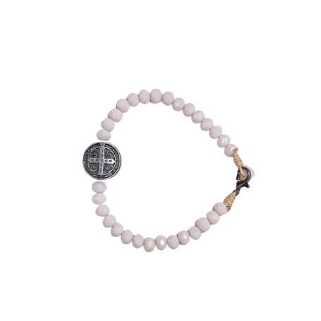 PULSEIRA DE CRISTAL - SÃO BENTO - BRANCA COM PRATA