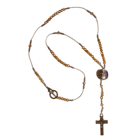 TERÇO DE PESCOÇO - CRISTAL - DUAS CRUZES - DOURADO