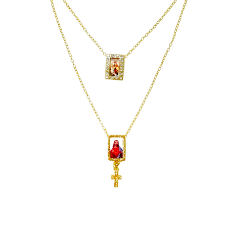 ESCAPULÁRIO FOLHEADO - COM STRASS E CRUZ