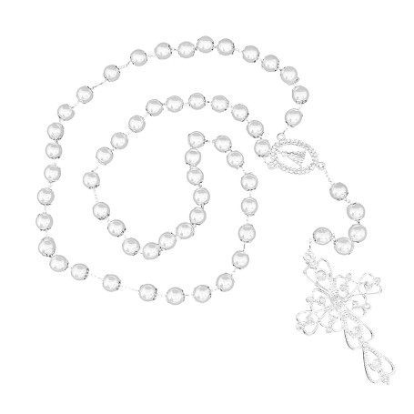 TERÇO DE NOIVA - PÉROLA 10MM - PRATA - APARECIDA COM STRASS