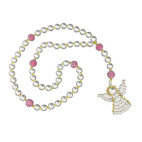 TERÇO DE PÉROLA COM ANJO - ROSA