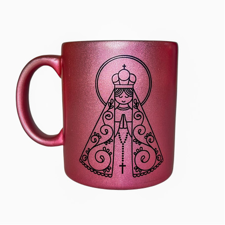 CANECA DE CERÂMICA - NOSSA SENHORA APARECIDA - ROSA METALIZADO