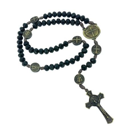 TERÇO DE CRISTAL - SÃO BENTO - PRETO COM DOURADO