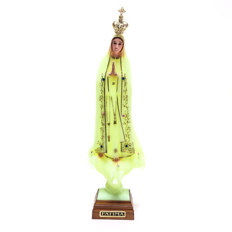 IMAGEM NOSSA SENHORA DE FÁTIMA PORTUGUESA - 32CM - LUMINOSA - OLHOS DE VIDRO