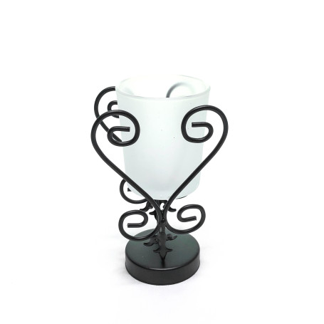 CASTIÇAL DE FERRO COM COPO DE VELA DE VIDRO - 17CM 