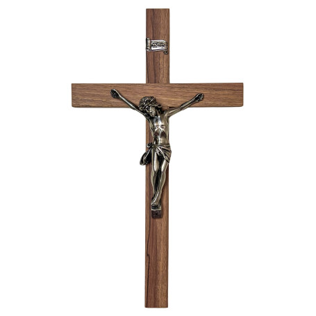 CRUCIFIXO DE MADEIRA CLARA 45X25 - PRATA