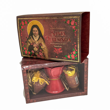 KIT INCENSO COM INCENSÁRIO SANTA TERESINHA DE LISIEUX - VERMELHO 