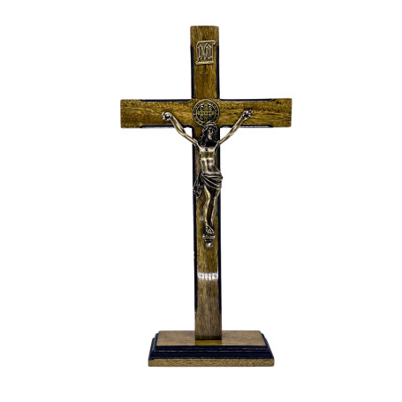 CRUCIFIXO DE MESA - CONTORNO PRETO - SÃO BENTO