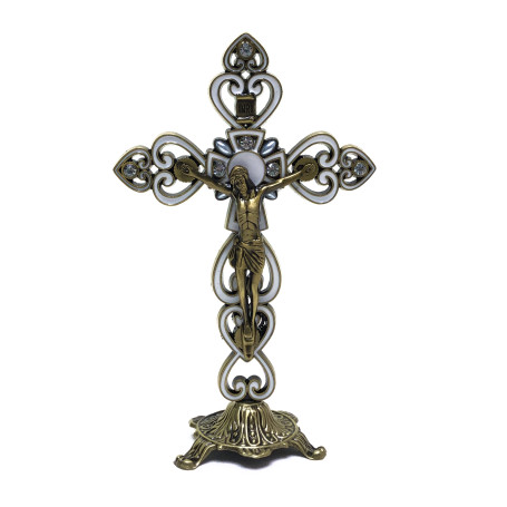 CRUZ ENVELHECIDA - ARABESCO - DOURADO E BRANCO - 20CM