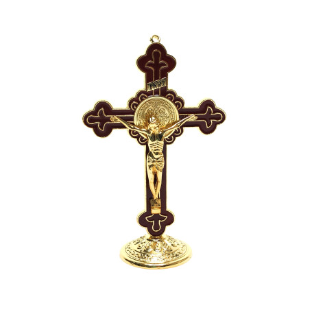CRUZ DE METAL RESINADA - DOURADA COM VERMELHO - 15CM